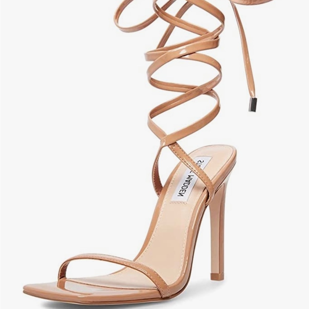 Steve Madden Women's Uplift Heeled Sandal ankle wrap tan open toe heel size 7